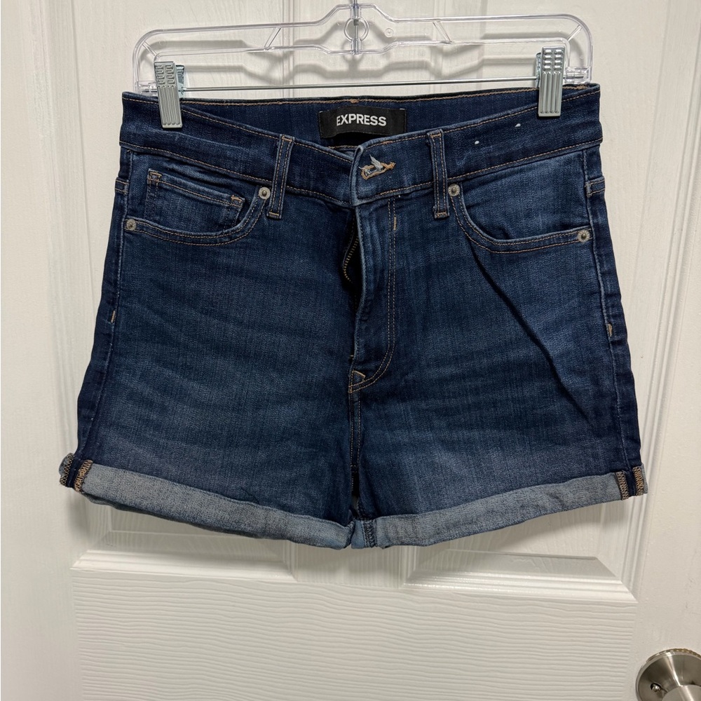 Express Dark Jean Shorts Midi High rise